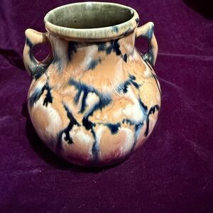 Artistic Ceramic Vase with Blue and Tan Design